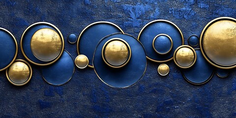 Aufkleber - Luxurious Abstract Background with Golden Circles and Deep Blue Textured Backdrop, Modern Elegance