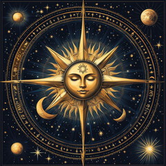 Wall Mural - illustration set of moon phases. different stages of moonlight activity in vintage engraving style. 
