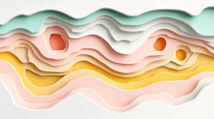 Poster - Pastel Colored Layered Papercut Design with Delicate Wavy Lines and Aperture Details