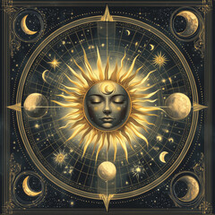 Wall Mural - illustration set of moon phases. different stages of moonlight activity in vintage engraving style. 