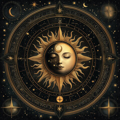 Wall Mural - illustration set of moon phases. different stages of moonlight activity in vintage engraving style. 