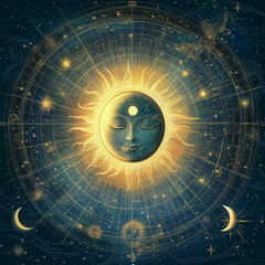 Wall Mural - illustration set of moon phases. different stages of moonlight activity in vintage engraving style. 