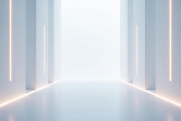 Wall Mural - clean, bright white futuristic backdrop with subtle glowing lines , digital, illustration, white