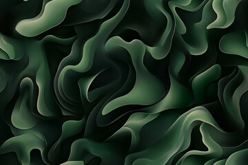 Poster - Abstract Green Wave Pattern Dark, Swirling, Layered, Organic, Fluid, Deep, Textured, Smooth, Modern,