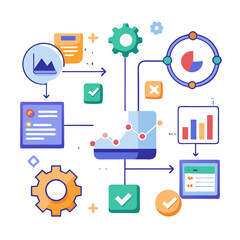 Poster - This visual representation showcases various workflow optimization techniques, featuring colorful charts, gears, and steps that enhance productivity and streamline processes effectively
