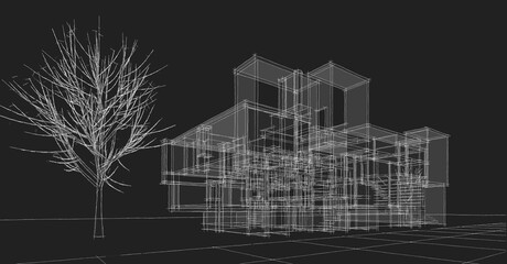 Poster - abstract architecture house 3d illustration