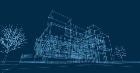 Poster - abstract architecture house 3d illustration