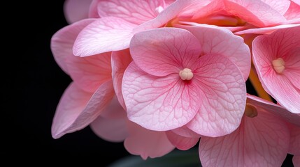 Poster - A close up of a pink flower with a black background