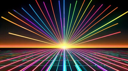 Aufkleber - colorful sun is rising over a dark blue sky. the sky is dotted with bright, colorful rays of light