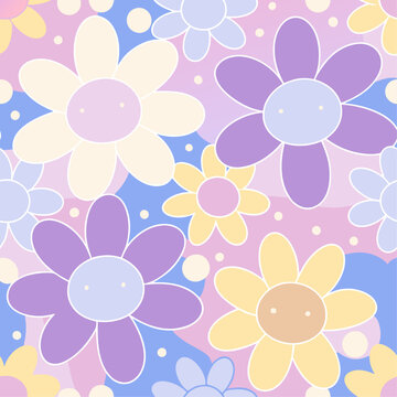 Adorable Whimsical Floral Pattern with Pastel Colors and Polka Dots