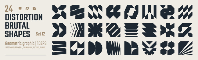 Fototapete - Postmodern abstract geometric graphic elements, Refraction and distortion glass effect various form, Brutalist vector shapes, trendy retro design symbols in Y2K aesthetics, vintage stickers, set 12