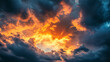 © Farid - A breathtaking sunset sky with fiery orange streaks piercing through moody, dark clouds, capturing natureâ€™s evening tranquility