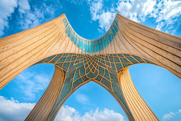 arafed view of a tall building with a sky background