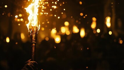 Poster - group of people are gathered around a torch, with the flame of the torch casting a warm glow on thei