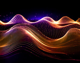 Poster - abstract glowing wave mesh on dark for background