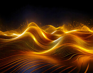 Poster - abstract glowing wave mesh on dark for background