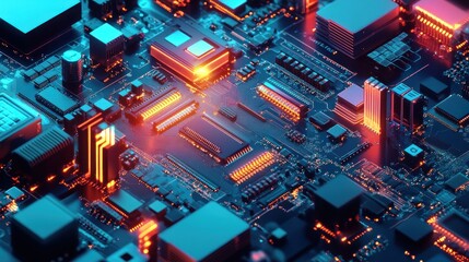 Poster - Abstract Circuit Board, Cyberpunk-Inspired Digital Landscape