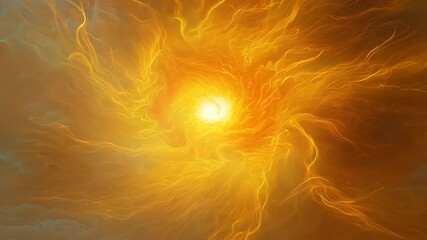 Poster - yellow sun is surrounded by orange clouds. the sun is the center of the image and the clouds are in 
