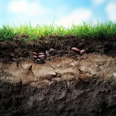 Poster - Beneath the Green: A Cross-Section of Soil Layers Revealing Earthworms and a Thriving Underground Ecosystem