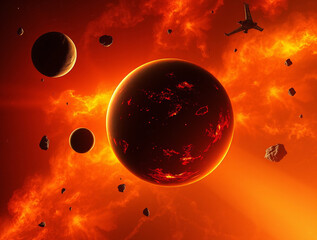Wall Mural - futuristic space art: ai-generated sci-fi illustrations of alien worlds and galactic exploration