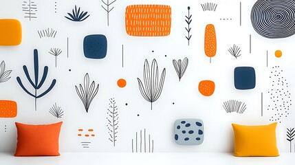 Poster - Abstract wall decor with plants and geometric shapes