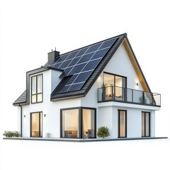 Aufkleber - Modern House with Solar Panels: Sustainable Living in Style Featuring Clean Lines and a Balcony