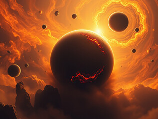 Wall Mural - cosmic sci-fi illustrations: futuristic spaceships, nebulas, and alien planets for digital wallpaper