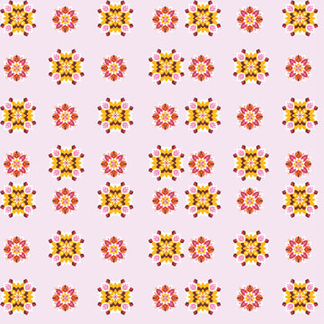 Seamless Pattern of Two-Toned Floral Motifs on Light Pink Background