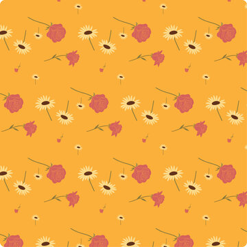 Vibrant Floral Pattern with Roses and Daisies