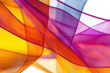 Poster - Abstract arrangement of vibrant, colorful sheer fabric, creating dynamic lines and shapes against a bright, contrasting background, perfect for modern designs.