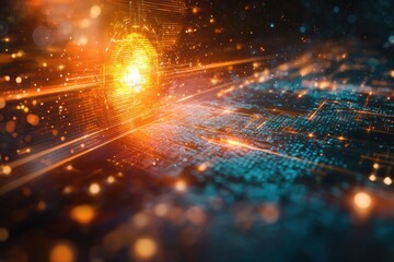Poster - abstract technology background with glowing circuits, a dynamic interplay of light, data streams, an