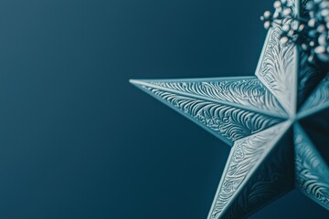Aufkleber - A close-up of an intricately patterned blue star against a dark blue backdrop, showcasing detail and texture with room for copy space on the left.