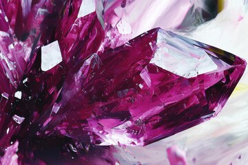 Poster - A macro shot of a vibrant magenta crystal formation, showcasing its intricate geometric structure with a touch of abstract elegance and subtle color gradients.