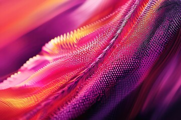 Poster - An abstract background showcasing a rippling, textured surface in shades of pink, purple, and orange, adorned with intricate dot patterns and dynamic lighting effects.