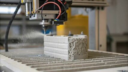 Aufkleber - Precision robotic arm carving concrete brick during automated manufacturing process, demonstrating advanced technology in industrial production setting