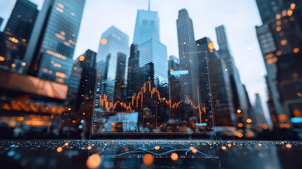 Poster - Financial data overlayed on city skyline