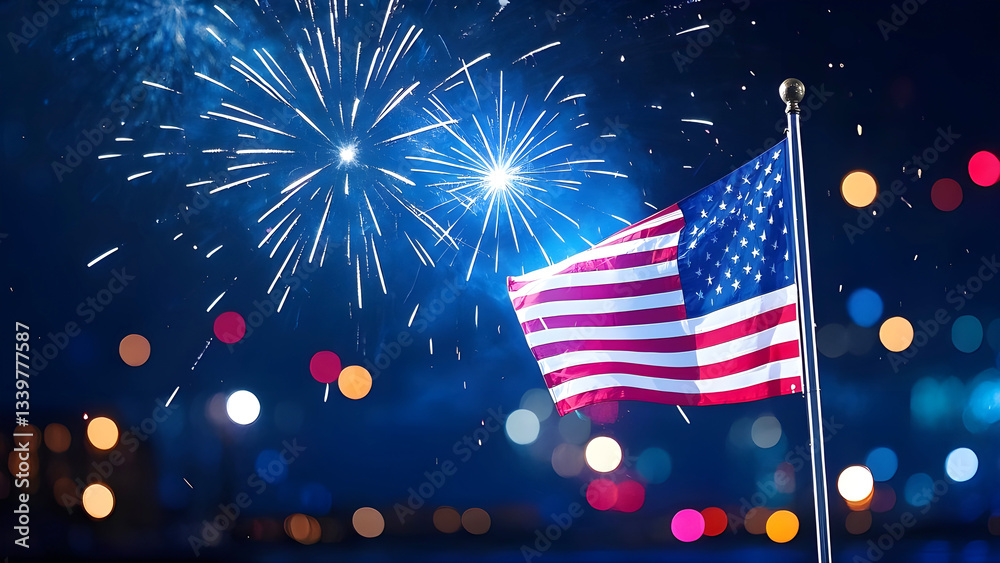 spectacular fireworks display an American flag celebration 4th of July ...