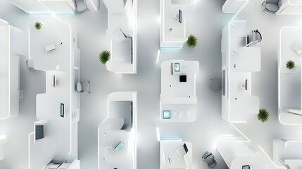 white office cubicles top view
