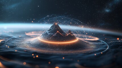 Aufkleber - Mountain in space, connected by data