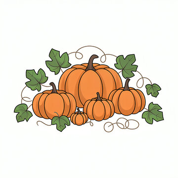 Autumn Line Art Pumpkins Surrounded by Leaves and Vines Design