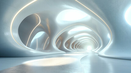 Wall Mural - White Corridor Smooth Tunnel Design, Bright and Clean Futuristic Interior
