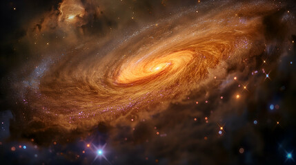 Wall Mural - Majestic Spiral Galaxy Golden Orange Nebula, Starry Night Sky Design