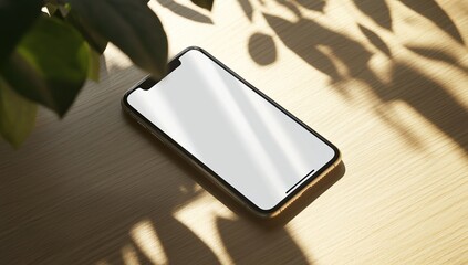 Poster - Smartphone Screen Mockup: Sunlight, Wood, Minimalist Design, Clean Aesthetic, Blank Display, Mobile App Showcase