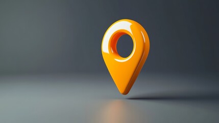 Poster - Glossy orange map pin on dark background, 3d representation, navigation concept