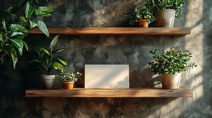 Poster - Wooden shelves with plants