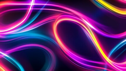 Poster - Vibrant abstract light trails weaving through a dark background, creating a dynamic visual flow