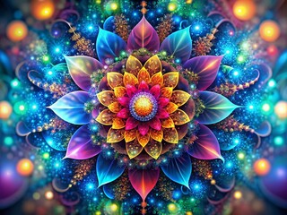Poster - Abstract Geometric Flower Fractal Design: Colorful Bokeh Background Pattern