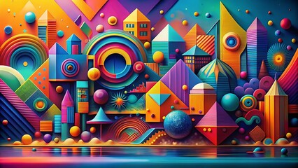 Poster - Abstract Panoramic Art: Vibrant Geometric Shapes & Textures Background