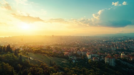 Wall Mural - Ankara, Turkey at sunset. Buildings and trees are visible. Use to illustrate urban life, tourism, or travel in Turkey.