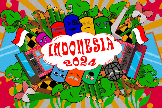 Illustration of Indonesian culture mixed with doodle art.
